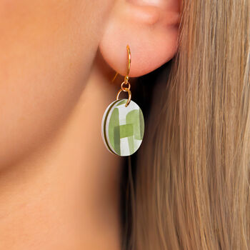 Olive Green Abstract Circular Earrings • Gold Plated Sterling Silver Hooks, 2 of 8
