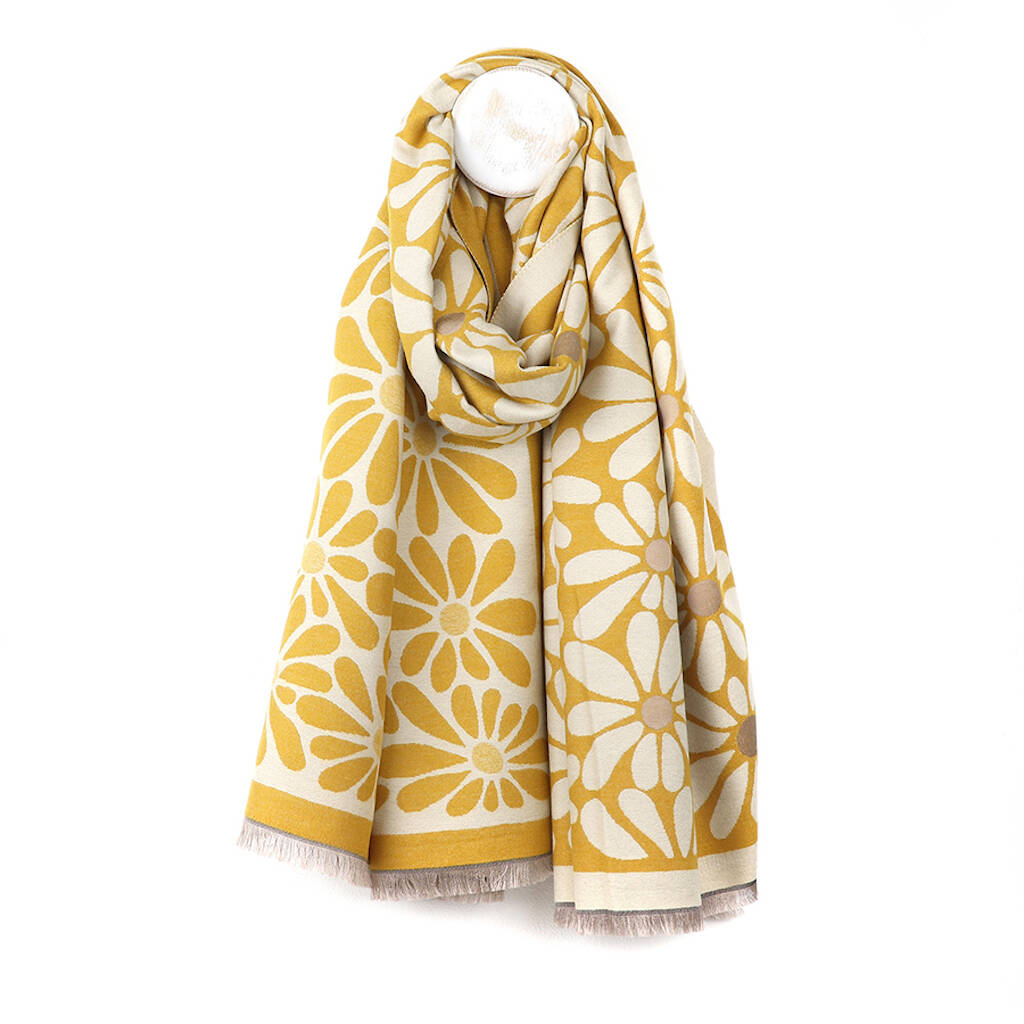 Yellow Retro Daisy Jacquard Scarf, 1 of 3