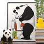 Panda Bear Cleaning Toilet, Funny Bathroom Art, thumbnail 1 of 7