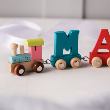 Engraved Christening Wooden Name Train Set, 10 of 12