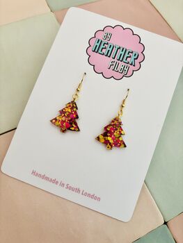 Gold And Red Christmas Tree Glitter Resin Earrings / Festive Jewellery / Christmas Gift, 10 of 10