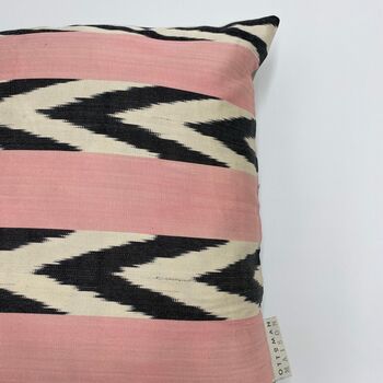 Square Ikat Silk Cushion Pink And Black Arrow, 5 of 8