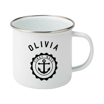 Personalised Ship's Captain Silver Rimmed Enamel Mug, 2 of 5