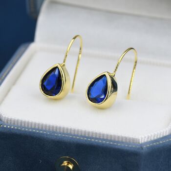 Sapphire Blue Cz Droplet Drop Hook Earrings, 7 of 12