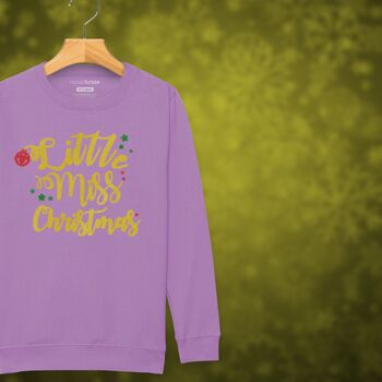 'Little Miss Christmas' Glittery Girls Christmas Jumper Sweatshirt, 4 of 12