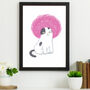 Cat In Pink Afro Wig Giclee Print, thumbnail 1 of 2