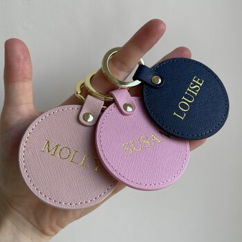 Personalised Faux Leather Circle Key Chains Key Rings, 2 of 4