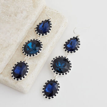 Midnight Blue Triple Drop Crystal Earrings, 3 of 3