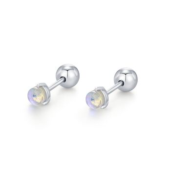 Sterling Silver Moonstone 18 G Screw Back Stud Earrings, 8 of 12