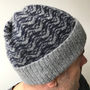 Mens Grey And Navy Knitted Lambswool Beanie Hat, thumbnail 4 of 6