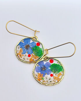 Dried Flowers Round Danggling Earrings Small Hand Made, 4 of 9