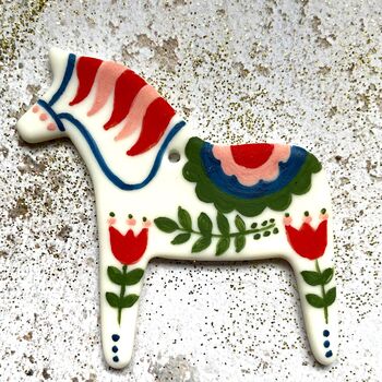 Red Tulips Dala Horse Ceramic Decoration, 4 of 4