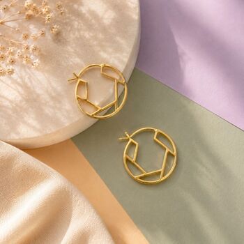 Hexagonal Gold Plated Silver Hoop Earrings, 4 of 9