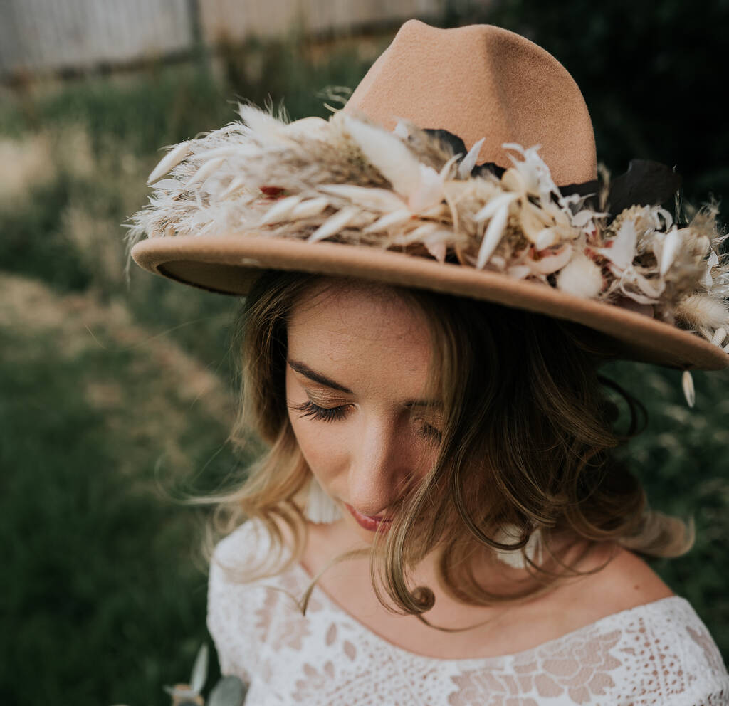 Elena Boho Dried Flower Fedora Wedding Hat By Luna And Wild ...