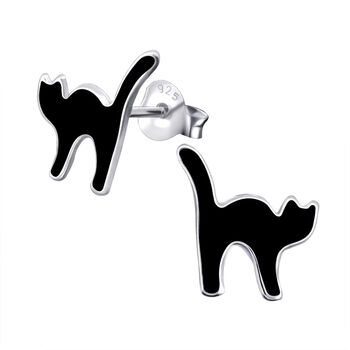 Silver Halloween Earrings, Black Cat, In A Gift Tin, 2 of 8