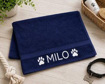 Personalised Pet Towel With Name And Paw Prints, 2 of 5