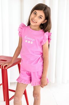 Personalised Embroidered Daisy Lace Trim T Shirt And Short Set, 6 of 12