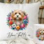 Personalised Cockapoo Summer Floral Dog Wreath Cushion And Mug Gift Bundle, thumbnail 1 of 4