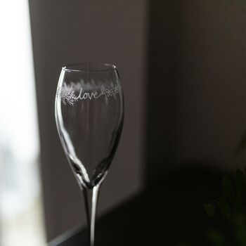 Love Wreath Hand Engraved Champagne Flutes, 5 of 8