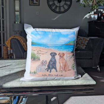 Custom Pet Portrait Cushion Beach Background, 6 of 6
