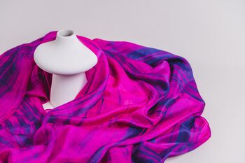 100% Mulberry Silk Scarf, Fuchsia Purple And Blue, 4 of 5