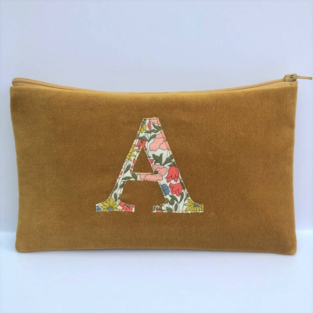 Liberty Print And Velvet Monogrammed Make Up Bag By Gemima London