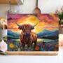 Highland Cow Textured Glass Chopping Board, thumbnail 3 of 8