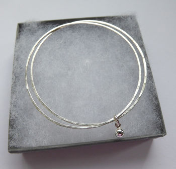 Delicate Double Silver Bangle With Silver Bead, 4 of 4