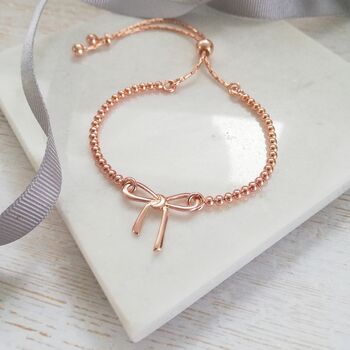 Rose Gold Bow Bracelet, Tied Together Friends Forever, 2 of 4