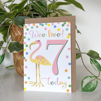 Flamingo 7th Birthday Card, 2 of 3