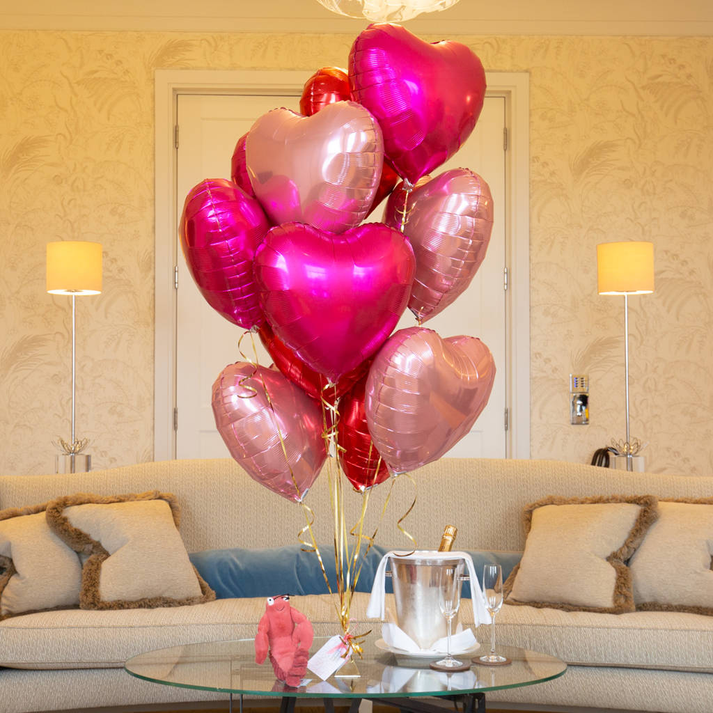 Inflated One Dozen Valentine's Heart Foil Balloons By Bubblegum