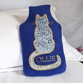 Starry Cat Personalised Hot Water Bottle Cover, 2 of 3