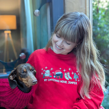 Personalised Dog Lover Christmas Movie Jumper, 4 of 12