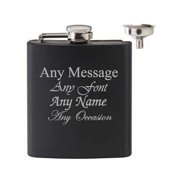 Personalised Engraved Matt Black Hip Flask Set, 2 of 4