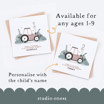 Personalised Tractor Birthday Card Pink, 2 of 6
