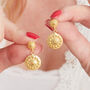 Gold Plated Filigree Stud Dangly Shield Drop Earrings, thumbnail 6 of 8