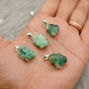 Raw Emerald Silver Pendant Necklace, 5 of 5