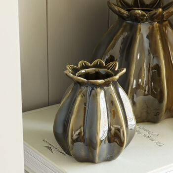 Dark Green Poppy Ceramic Bud Vase, 3 of 4
