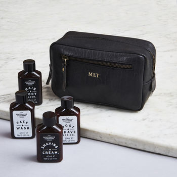 Travel Leather Wash Bag And Luxury Toiletries Set, 4 of 6
