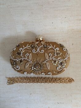 Gold Handcrafted Embroidered Clutch Bag, 8 of 8