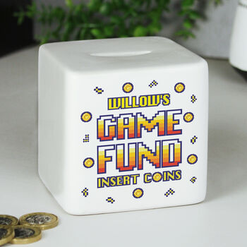Personalised Gaming Fund Ceramic Square Money Box, 2 of 5