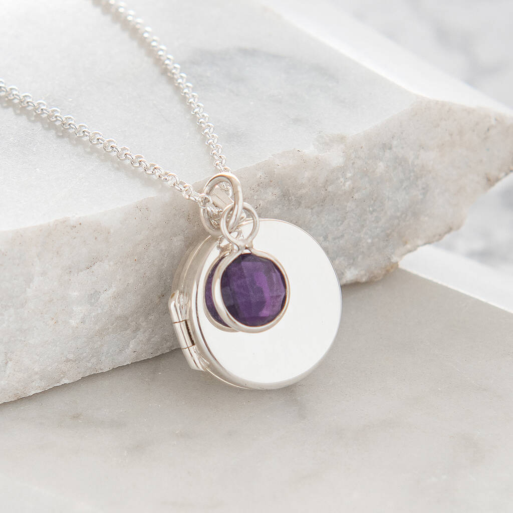 Personalised Round Locket With Birthstone Pendant By Lime Tree Design