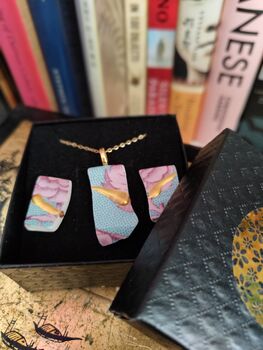 Floral Kintsugi Necklace And Earrings Set, 2 of 2