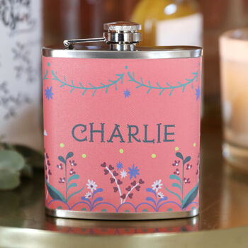 Personalised Floral Folklore Hip Flask, 5 of 7