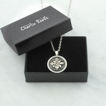 Personalised 1954 70th Enamelled Sixpence Necklace, 6 of 7