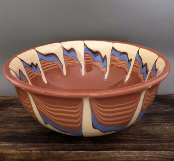 Large Ceramic Stoneware Bowl In Blue And Beige, 2 of 4