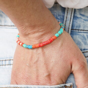 Red And Green Disc Beaded Bracelet In Gold Plating, 3 of 4