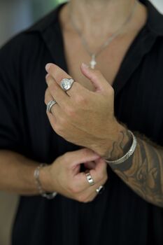 Mens Silver Stainless Steel World Map Signet Ring, 6 of 7