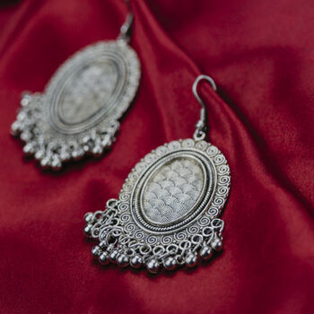 Silver Plated Victorian Oval Dangle Ghungroo Earring, 8 of 8