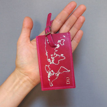 Embossed World Map Personalised Leather Luggage Tag, 3 of 9